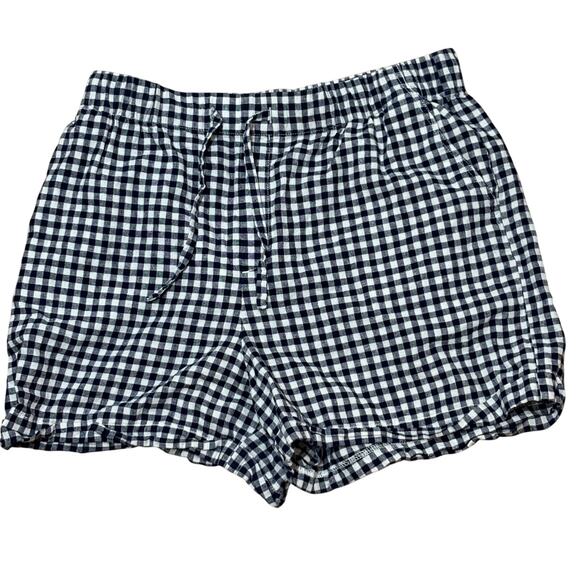 Uniqlo Pull-On Shorts Women's Large Linen/Cotton Blend Navy Blue Gingham Plaid - Picture 1 of 3